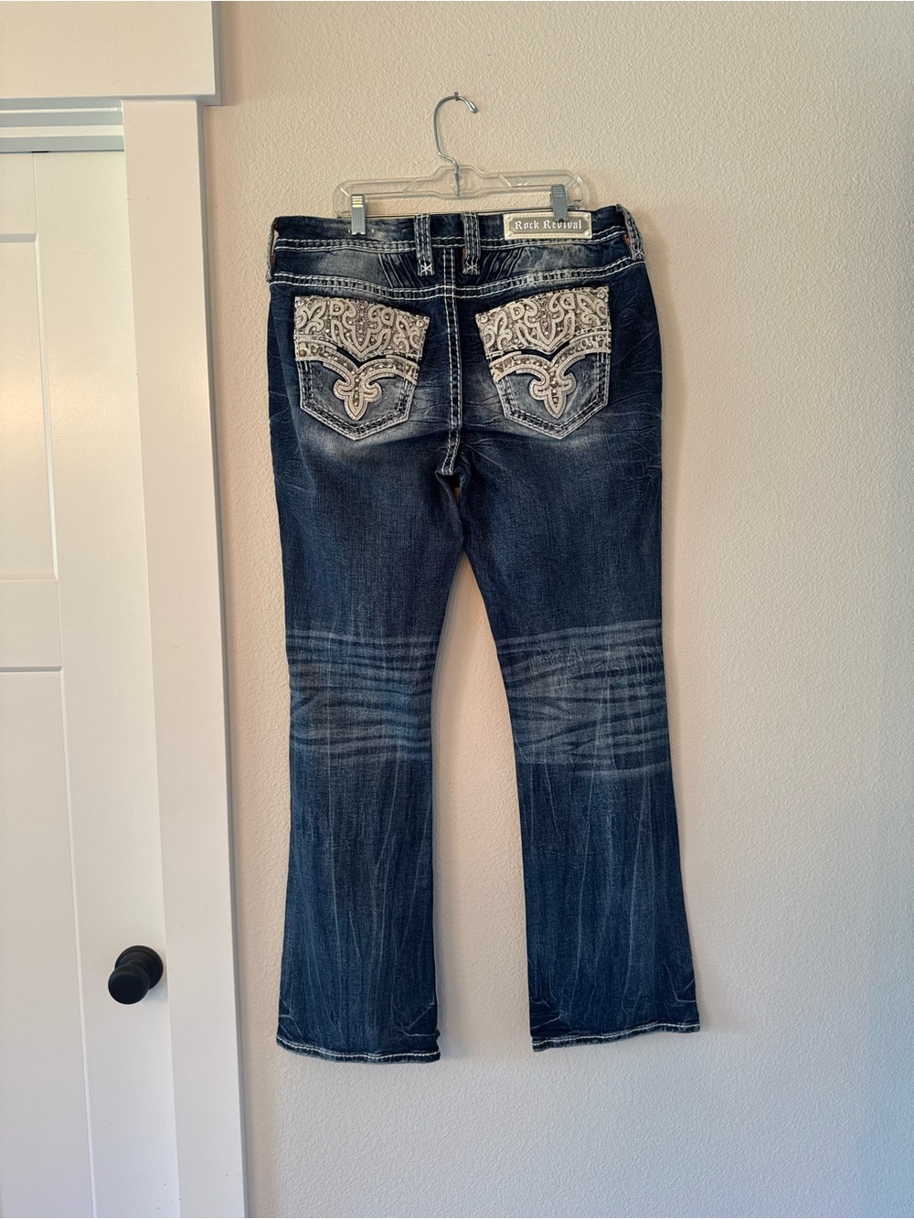 Rock Revival Women's Faded Indigo Bootcut Jeans with Contrast Stitching